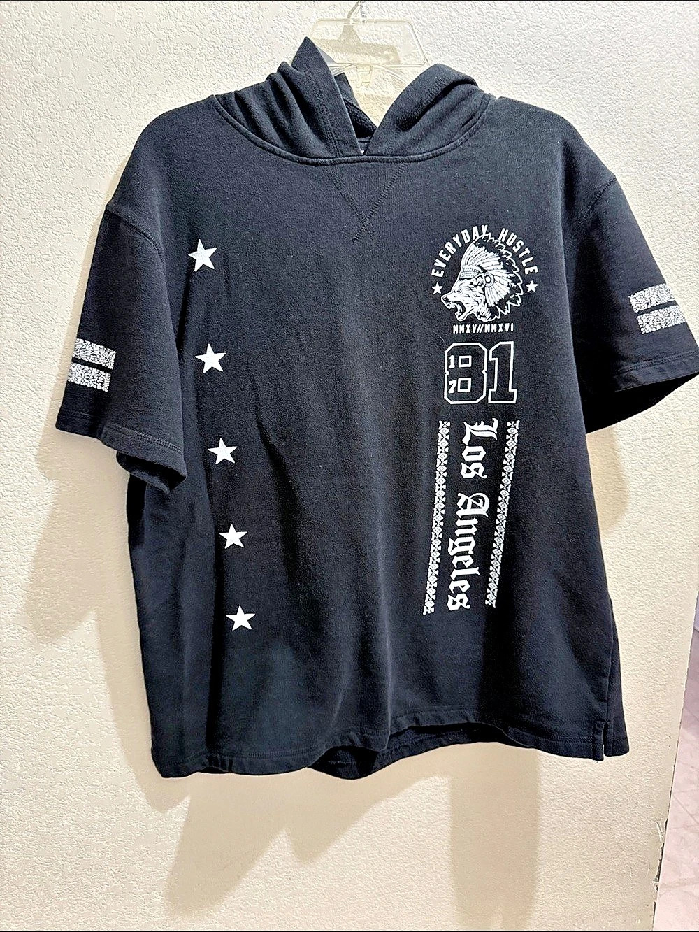Black Graphic Short Sleeve Hoodie